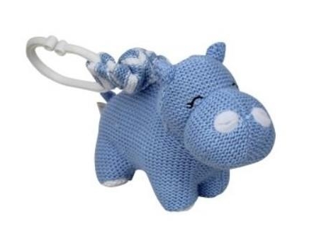 Knitted Hippo Pram Toy Blue