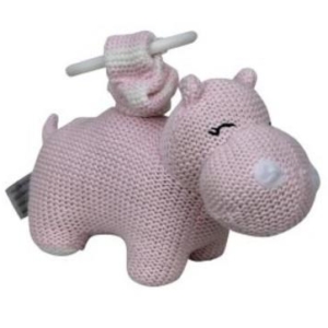 Knitted Hippo Pram Toy Pink