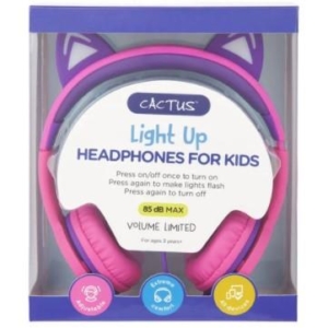 Cactus Comfort Kids Headphones Cat Ear Light up Pink/Purple