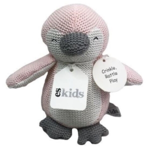 Knitted Rattle/Crinkler Penguin Pink