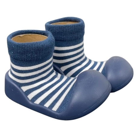 Rubber Soled socks Navy Stripe