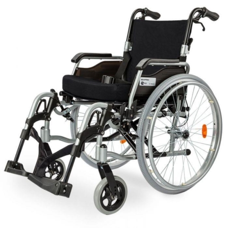 EQUIPMED 24" Folding Wheelchair Alloy with Brakes Folding Armrests for Dining