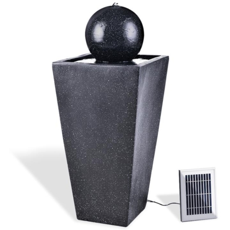 PROTEGE Contemporary Solar Powered Water Feature Fountain with LED Lights - Dark Grey