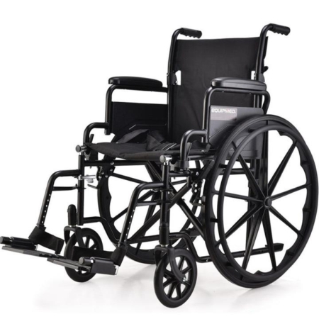 EQUIPMED Cruiseline 24" 136kg Capacity Retractable Armrests Folding Wheelchair - Black