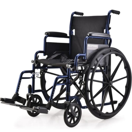 EQUIPMED Cruiseline 24" 136kg Capacity Retractable Armrests Folding Wheelchair - Blue