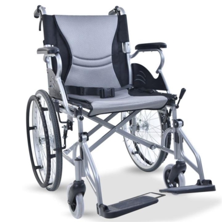 EQUIPMED SmartLine 20" 100kg Capacity Light-Weight Quick-Folding  Wheelchair - Grey & Black