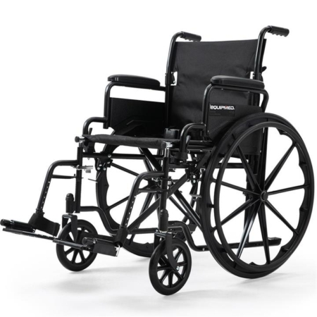 EQUIPMED Comfortline 24" 136kg Capacity XL-Wide Quick-Folding Wheelchair - Black