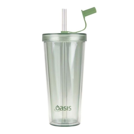 Oasis Double Wall Smoothie Tumbler with Straw 520ml Green Apple