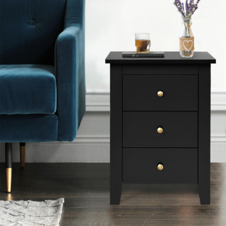 Costway Nightstand with 3 Drawers for Living Room and Bedroom