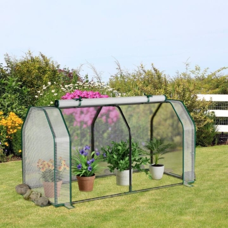 raised garden bed with greenhouse cover