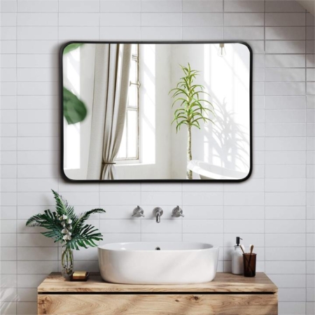 black metal framed bathroom wall mirror