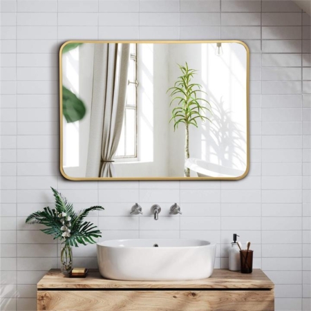 black metal framed bathroom wall mirror