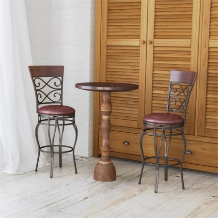 Round Leather Padded Bistro Metal Bar Stools with Non-slip Caps for Dining Room