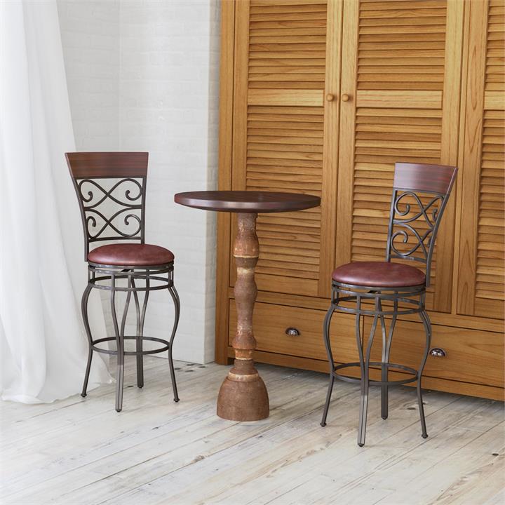 Round Leather Padded Bistro Metal Bar Stools with Non-slip Caps for Dining Room