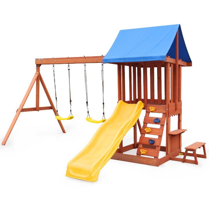 ROVO KIDS Outdoor Slide and Swing Play Set with Climbing Wall and Sandpit