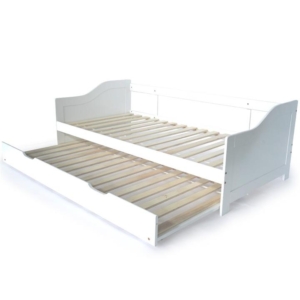 KINGSTON SLUMBER Wooden Single Sofa Bed Frame with Trundle Underbed - White