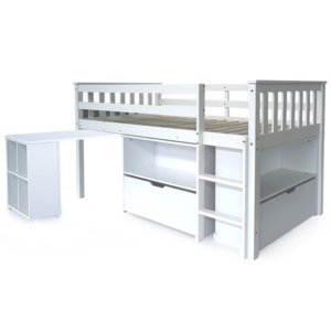 KINGSTON SLUMBER Wooden Kids Single Loft Bed Frame with Pull Out Desk