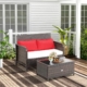 2-piece outdoor patio furniture wicker loveseat and coffee table set