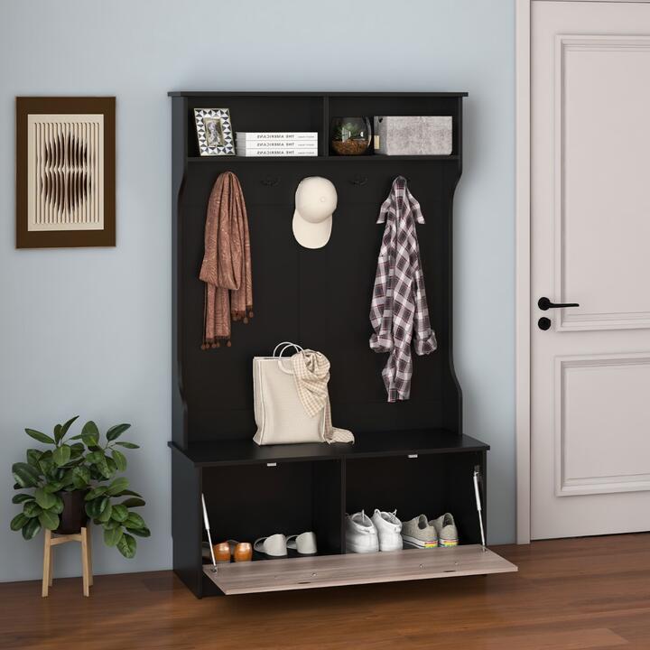 Versatile hall tree with coat rack and storage bench