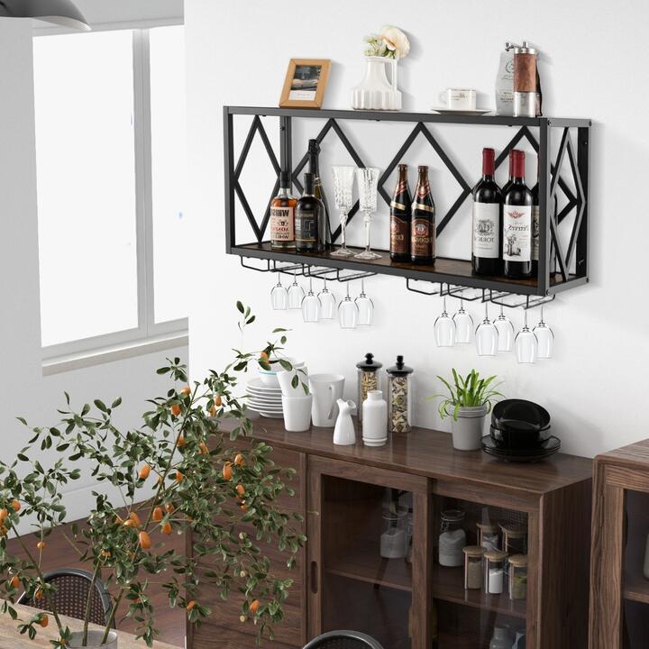 wall mounted wine rack & glass holder