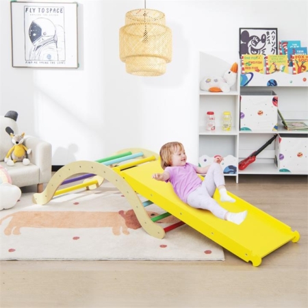 3-in-1 wooden climbing ladder with ramp