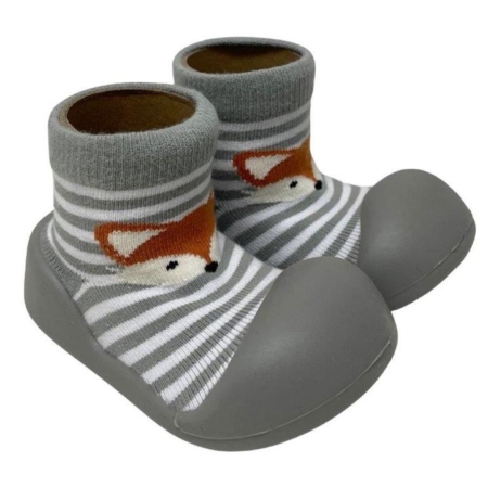 Rubber Soled socks Grey Stripe Fox