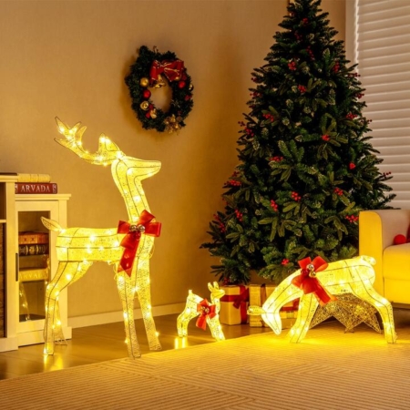 3 pieces lighted reindeer family set