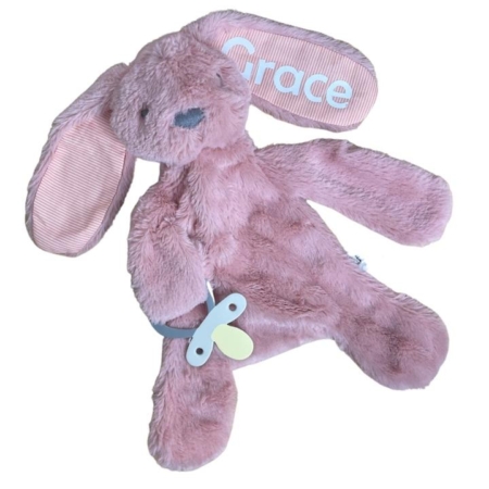 Personalised Fluffy Bunny Dummy Holder Blush Stripe