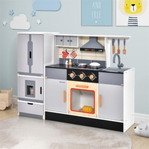 Buy Pretend Play Kitchen Toy with Freestanding Refrigerator for Kids Toddlers 3+ at Costway