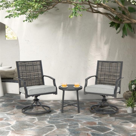 3 Piece Patio Swivel Chair Set