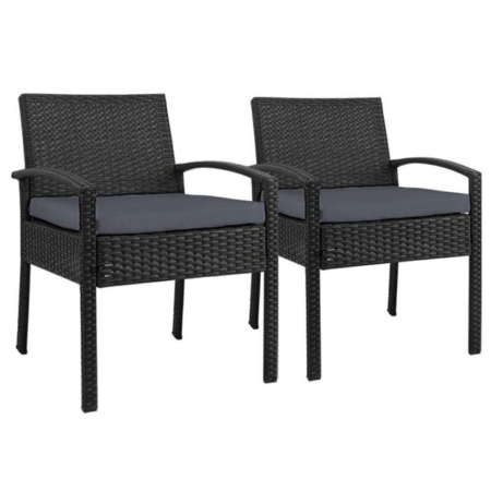 2x Outdoor Dining Chairs Wicker Chair Patio Garden Furniture Lounge Setting Bistro Set Cafe Cushion Gardeon Black