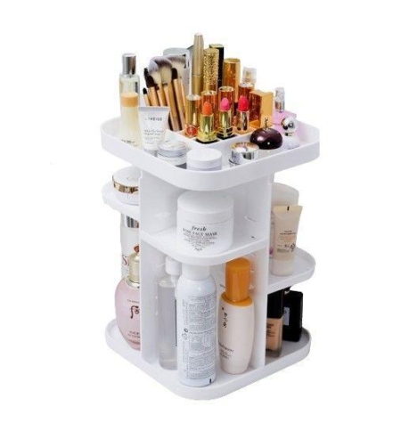 360 Rotating Large Capacity Makeup Organizer for Bedroom and Bathroom (White)