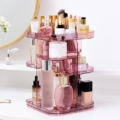 360 Rotating Large Capacity Makeup Organizer for Bedroom and Bathroom (Pink)