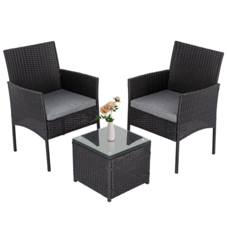 3PC Outdoor Table and Chairs Set – Black