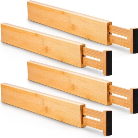 4 Pack Bamboo Adjustable Kitchen Drawer Dividers (Large