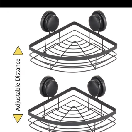 2 Pack Round Corner Shower Caddy Shelf Basket Rack with Premium Vacuum Suction Cup No-Drilling for Bathroom and Kitchen