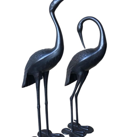 2 Piece Crane Couple Metal Statue Set