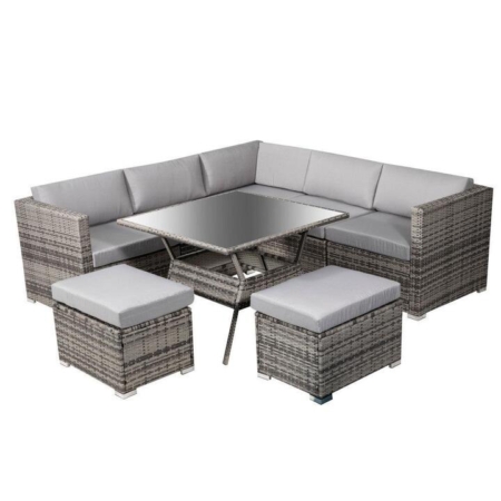 8PC Outdoor Dining Set Wicker Table & Chairs-Grey