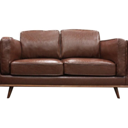 2 Seater Faux Leather Sofa Brown Modern Lounge Set for Living Room Couch with Wooden Frame