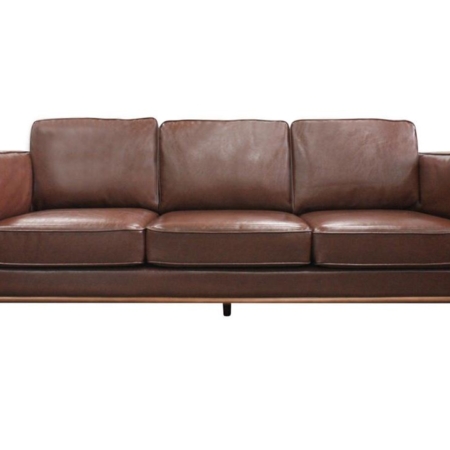 3 Seater Faux Sofa Brown Lounge Set for Living Room Couch with Wooden Frame