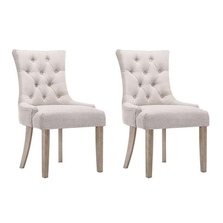 Artiss 2x Dining Chair Beige CAYES French Provincial Chairs Wooden Fabric Retro Cafe