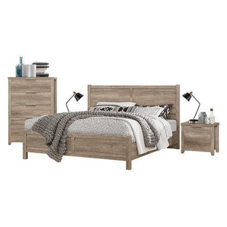 4 Pieces Bedroom Suite Natural Wood Like MDF Structure King Size Oak Colour Bed