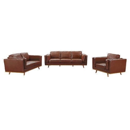 3+2Seater Sofa Brown Leather Lounge Set for Living Room Couch with Wooden Frame