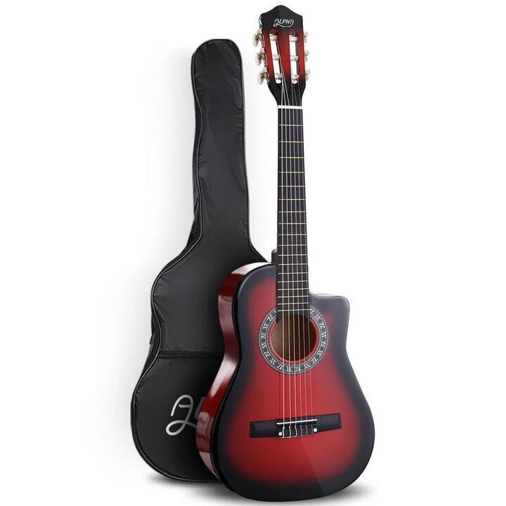 Alpha 34'' Inch Guitar Classical Acoustic Cutaway Wooden Ideal Kids Gift Children 1/2 Size Red