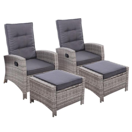 2PC Sun lounge Recliner Chair Wicker Lounger Sofa Day Bed Outdoor Chairs Patio Furniture Garden Cushion Ottoman Gardeon