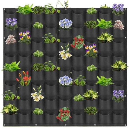 72 Pockets Wall Hanging Planter Planting Grow Bag Vertical Garden Vegetable Flower Black