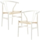 Anemone  Set of 2 Wishbone Dining Chair Beech Timber Replica Hans Wenger - White