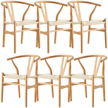 Anemone  Set of 6 Wishbone Dining Chair Beech Timber Replica Hans Wenger Natural