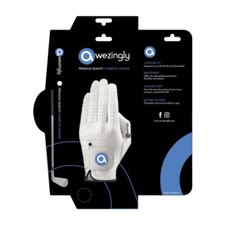 Awezingly Premium Quality Cabretta Leather Golf Glove for Men - White (M)