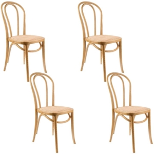 Azalea Arched Back Dining Chair Set of 4 Solid Elm Timber Wood Rattan Seat - Oak